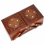PEBBLECRAFTS Brown Wooden Flip Flap Jewellery Box