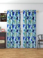 Moli Creations Pack of 2 (9 ft) Door Curtain Cotton Floral Design Polyester Curtains (4 Ft x 9 ft) (48 Inches x 108 Inches) (120 cm x 270 cm) (Blue)