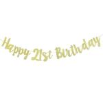 Festiko 21st Birthday Decoration Set, Happy 21st Birthday Banner With Black, Gold Glitter Circle Dots Perfect For 21 Years Old Birthday Party Decorations
