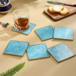 DULI Set of 6 Square Aqua Resin Coaster 4x4 Inches