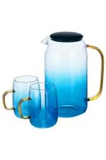 Lofa Blue Jug with Serving Cup Glass for Drinking Juice, Water and Milk (Set of 3)