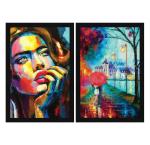 ArtX Multicolor Art Romantic Couple Wall Painting And Abstract Women For Bed Room Wall Art Painting (Set Of 2) 13 X 19 Inch
