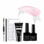 Coslifestore Polygel Nail Extension Trial Kit With Dual Forms, Buffer, Brush, Polygel Tube, Top Coat, Base Coat And Mini UV Lamp