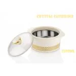 UNICEPT CRYSTAL Stainless Steel Casserole with Glass Lid|HotPot Thermosteel Insulated Casserole|Roti Server-2500 ML|(Pack of 1,White Gold)