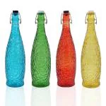 pb PapyrusBolsys Crack Glass Bottles, 1 ltr, Set of 4, Multicolor
