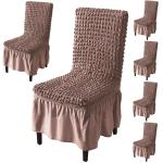 HOKIPO Stretchable Set of 6 Elastic Turkish Bubble Dining Chair Slipcovers with Frills, Mocha