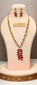 MAYURI'Z COLLECTION_Assamese Traditional Necklace & Earring Set, Pure Silver-Gold Plated with general stones, with adjustable dori closure