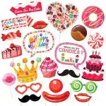 Zyozique 22Pcs Candy Theme Photo Booth Props With Stick, Candyl Selfie Props, Candy Theme Party Supplies, Lollipop Birthday Theme Backdrop Decorations