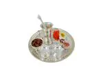 GoldGiftIdeas 8 Inch Mini Premium Plus Silver Plated Pooja Thali Set, Occasional Gift, Pooja Thali Decorative, Wedding Gift
