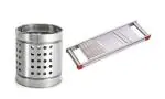 FIRST FRONT Stainless Steel Cutlery Holder With Stainless Steel Johny Slicer Multipurpose Potato/Onion Slicer and Vegetable Slicer and (Multicolour, Pack of 2)