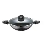 BERGNER Orion Marble Non Stick Kadai / Kadhai with Glass Lid 28 cm, Induction Base, Thickness 3mm, Grey