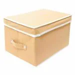 Mteaser Solid Non-Woven Rectangular Foldable Fabric Organizer Storage Box/Bin Multi-Utility Wardrobe Organiser with Lid & Handles, Extra Large For Kids, Books, Magazines, Clothes- (Beige, Pack of 1)