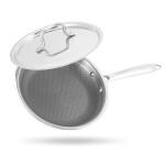 Storehaus Triply Stainless Steel Non Stick Frying Pan 24 cm Honeycomb Surface & Lid, Broad Hold Handles, Metal Spatula Friendly, Induction & Gas Stove Safe, 2 Years Warranty,Ideal for Omlet/Stir fry.