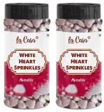 La Casa Metallic White Heart Shaped Sprinkles 100 Gm (Pack Of 2)