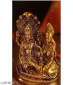 BHCPL Lord Vishnu with Lakshmi Rest Upon Shesha Naag - Brass Laxmi Narayan Statue. Dimension Height 4 Inch