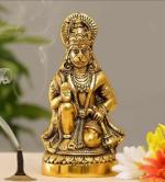 Navyaksh- LOTUS RISE Hanuman ji Statue Sitting in Metal Hanuman ji Idol Bajrangbali Murti Gift Article Decorative Showpiece Decorative Showpiece Decorative Showpiece - 16 cm (Metal, Gold)