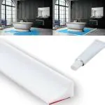 Metreno 3m Water Stopper for Kitchen Slab Slope, Dam Tape Strip for Sink Slab, Water Retaining Barrier for Door, Water Barrier for Counter top with Glue (White)