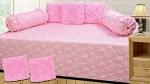 Riftree fine Quality Full Frill diwan Set 8 Pieces Cotton(1 Single bedsheet,2 Bolster Covers,5 Cushion Covers) with Zipper Bag Packing-(Pink)