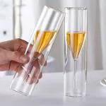 Vastarpara Double Wall Champagne Flute Glass Set for Wine, Beer, Catering, Weddings, Parties, Bars, Decoration [150 ml]