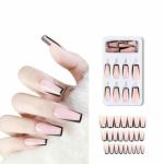 Coslifestore Press On Nails Pack of 24 French Designer Nails With Full Application Kit Jelly Tabs, Glue, Buffer And Manicure Tool (Black French Pink)