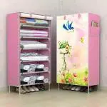 KEEKOS Pink Stainless Steel Rectangular 6 Shelves Collapsible Wardrobe Organizer