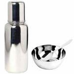 PGD Plain Silver Stainless Steel Baby Feeding Bottle with Baby Bowl and Spoon (0-24 months) - 200 ml