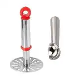 URBAN BUY Stainless Steel Pav Bhaji Masher with Steel Ice Cream Scoop and Multicolour, Pack of 2