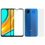 Kite Digital Redmi 9C Back Screen Protective Film Carbon Fiber Skin Transparent Screen Guard Sticker + 5D/6D/11D/21D (Black) Premium Tempered Glass Screen Protector