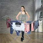 Houseware Silver Stainless Steel Foldable Cloth Drying Stand for Balcony