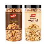YUM YUM Dry Fruits Combo Pack California Almonds 500 g & Walnut Kernels 350 g Akhrot Giri Jar