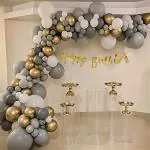 SpecialYou.in White and Grey DIY Happy Birthday Decoration Items for Girls, Boys, Husband, Wife Bday Decorations Kit with Metallic Gold, Grey and White Balloons and Gold HBD Banner - Set of 58pcs