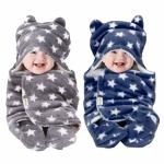 OYO BABY New Born baby blanket Combo Super Soft Hooded baby Blankets Dark Blue And Grey, for 0-6 Months Babies