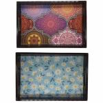 ANGIRA HANDICRAFTS Handmade Wooden Tray with Handprinted Designs Serving Trays Set of 2 Tray