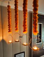 Blissful decor presents Lotus with Marigold Flowers Hanging tea light Holder for / Front Door / Entryway / Terrace / Diyas for Decoration Diwali Tealight Holder, Diwali Decorations, Diwali Decor, Diwali Gifts ( Golden Set of 04 )