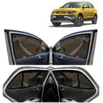 Kingsway Car Magnetic Sun Shades Curtains for Volkswagen Taigun, Model Year : 2021 Onwards, Half Cut in Front Window, Color : Black, Cotton Mesh, Complete Set of 4 Piece