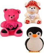 KT KASHISH TOYS Toys SOFT 3 DIL TEDDY, BUTTER RED CHECK WITH teddy FOR GIFT (25-45 CM) _ 46 (Multicolor)