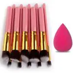 AVTY 10 Pieces Makeup Brushes Set Tool Pro Foundation Eyeliner Eyeshadow (Pink) with Sponge Puff (Pack of 11)