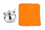 BLUE WONDER Stainless Steel Multipurpose Ghee Pot/Pickle Container with Spoon With Car Clean Orange Clothe and (Multicolour, Pack of 2)