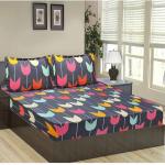 GBL COLLECTION 300 TC Microfiber King Checkered Fitted (Elastic) Bedsheet (Pack of 1, blackmulti)