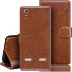Tingtong Flip Cover for Lenovo A6000 | Magnetic Closurer| PU Leather Magnetic Wallet Back Cover Case (Brown)