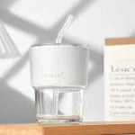 Welour Glass White Stanley Tumbler With Lid Straw And Protective Anti-Skid Sleeve Tumbler - 450 Ml