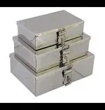 GvanyS Stainless Steel Storage Boxes,Cash Peti, Pooja Peti,Organizer, Vanity Box, Safe Locker Box Set of 3 pieces - 7