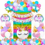 Party Propz Foil, Latex, Cardstock Unicorn Birthday Banner, Pastel Balloons, Star Unicorn Foil Balloons, Foil Curtains (Set Of 52)