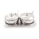 ARHAM StainlessSteel Multipurpose Serving Bowl Set with Lid ,Tray and Spoons Set- 2 Pieces Set