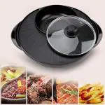 TUKLOZ 2 in 1 Electric Grill with Hot Pot and Non-Stick Coating Electric Hot Pot with Grill and BBQ Machine Smokeless Grill Pan for 2-6 People Family Party