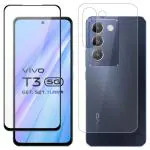 Vatsin EDGE to EDGE [Black] [9H] Tempered Glass & Back Screen Guard [Transparent] (Not Tempered Glass) combo For ViVO T3 5G