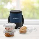 Borosil Elite Borosilicate Glass Lunch Box - Set of 3, 400 ml, Round, Break and Chip Resistant, Microwave Safe Office Tiffin