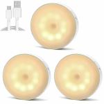VMITRA Rechargeable Motion Sensor Light , USB Charging LED Nightlight, Wireless Sensor Wall Light for Hallway, Outdoor Camping Light pack of 3 Push Light with Strong Magnetism and Touch Sensor warm white