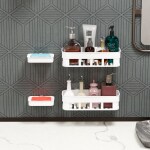 SHALVI Multipurpose Wall Mount Bathroom Shelf and Rack for Home and Kitchen (White)(2 Bathroom Shelf +2 Soap Dish)