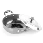 RBGIIT Hard Aodized Kadai Kadhai Works Decorative Serving Cooking Bartan With Stainless Steel Lid Fetting Handle HC-91